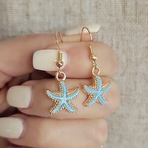 Baby Blue Starfish Charm Earrings